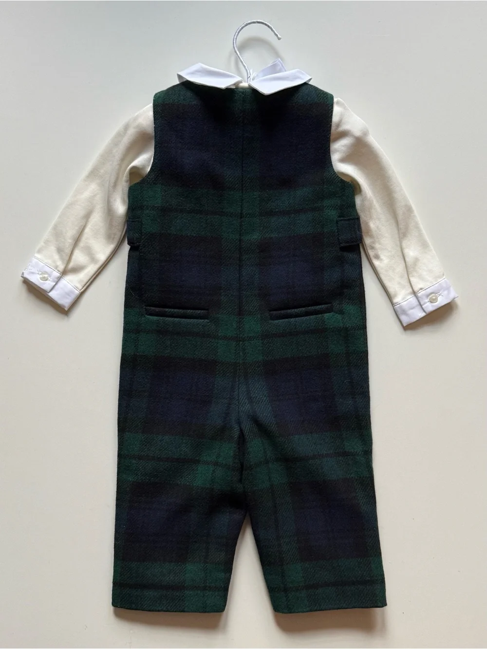 Ralph Lauren Baby Boy Interlock Bodysuit & Plaid Overall Set - Size 6M
